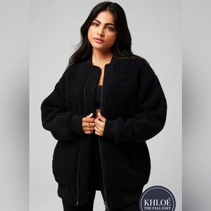 Fabletics Teddy Oversized Bomber Jacket, Black, 3X